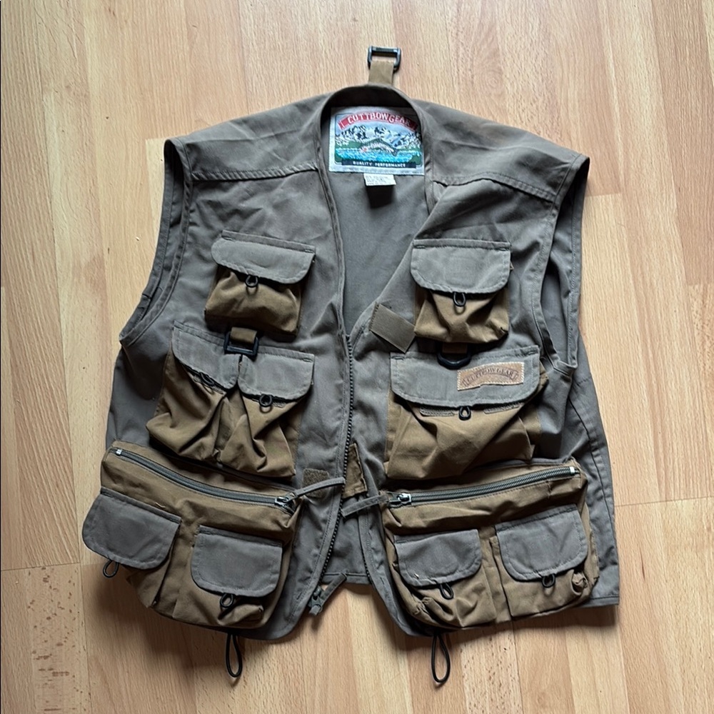 Multi-Pocket Khaki and Brown Vest